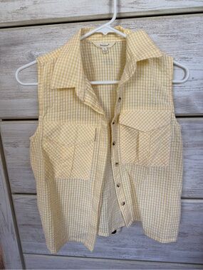 Sleeveless Yellow Gingham Button-Front Shirt